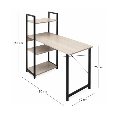 PC Metal Desk (4 shelves) 90x40x73/110cm Black/Maple