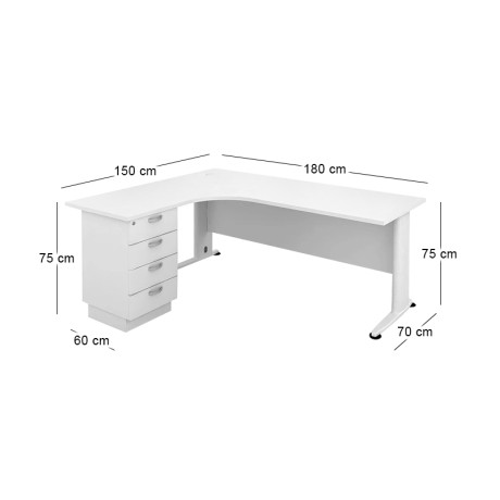 Γραφείο Superior Compact αριστερή γωνία χρώμα λευκό 180x150x75εκ.
