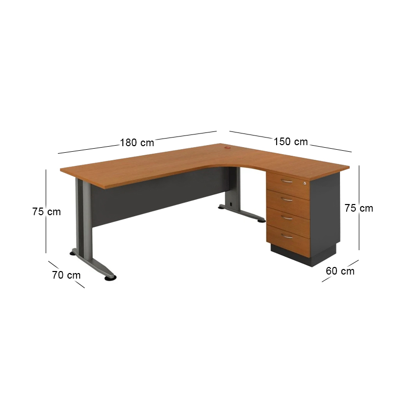 Desk (Right) SUPERIOR COMPACT 180x70/150x60cm DG/Cherry