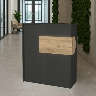 Aloha Megapap melamine welcome desk - reception with LED in anthracite - sepet oak color 95,5x40x110.3cm.