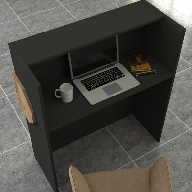 Aloha Megapap melamine welcome desk - reception with LED in anthracite - sepet oak color 95,5x40x110.3cm.