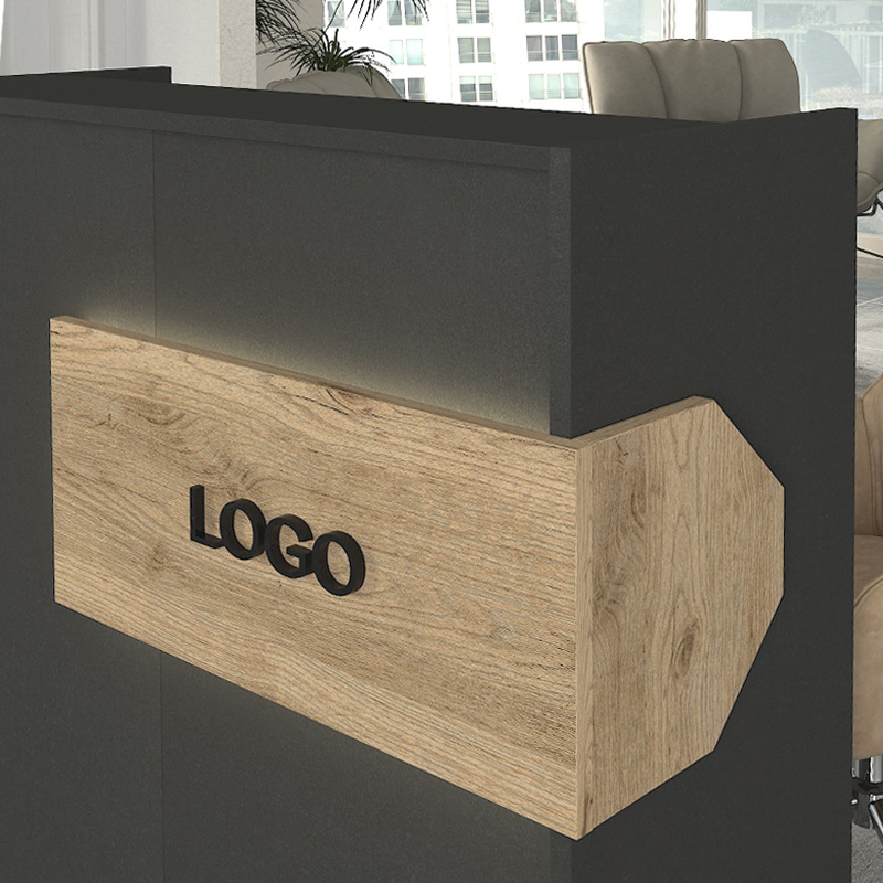 Aloha Megapap melamine welcome desk - reception with LED in anthracite - sepet oak color 95,5x40x110.3cm.