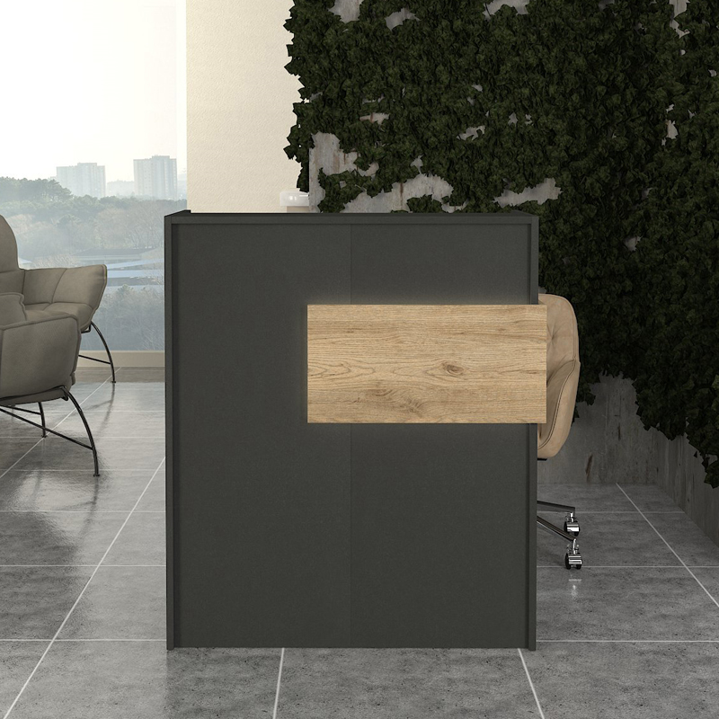 Aloha Megapap melamine welcome desk - reception with LED in anthracite - sepet oak color 95,5x40x110.3cm.