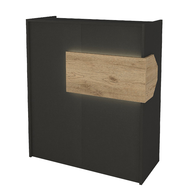 Aloha Megapap melamine welcome desk - reception with LED in anthracite - sepet oak color 95,5x40x110.3cm.