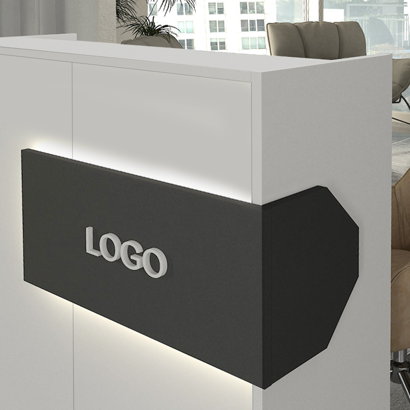 Aloha Megapap melamine welcome desk - reception with LED in white - anthracite color 95,5x40x110.3cm.
