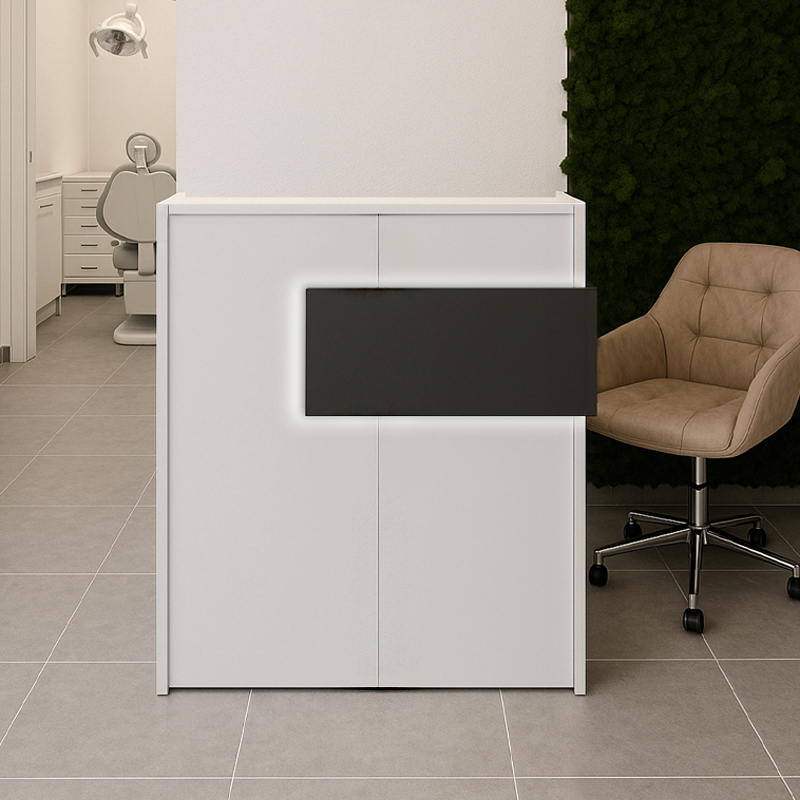 Aloha Megapap melamine welcome desk - reception with LED in white - anthracite color 95,5x40x110.3cm.