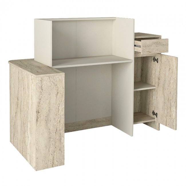 Dayana Megapap melamine welcome desk - reception with LED in travertine - sandstone color 150x85.2x120cm.