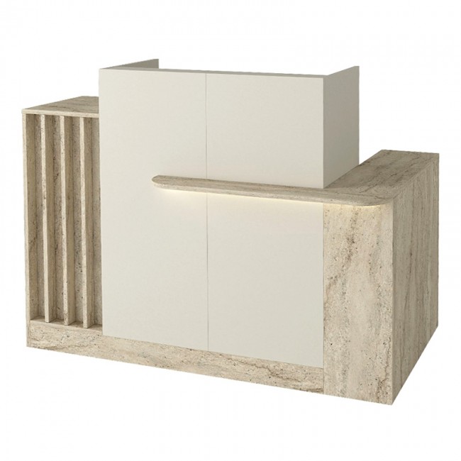 Dayana Megapap melamine welcome desk - reception with LED in travertine - sandstone color 150x85.2x120cm.