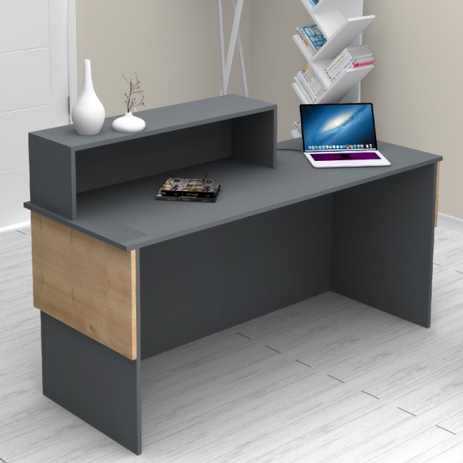 Γραφείο υποδοχής - reception Dustin Megapap χρώμα ανθρακί - φυσικό οξιάς 160x60x101,8εκ. Γραφείο υποδοχής - reception Dustin Megapap χρώμα ανθρακί - φυσικό οξιάς 160x60x101,8εκ.