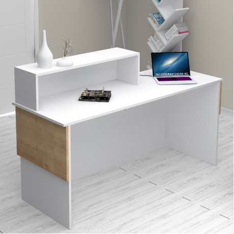 Dustin Megapap melamine reception desk in white - oak color 160x60x101.8cm.