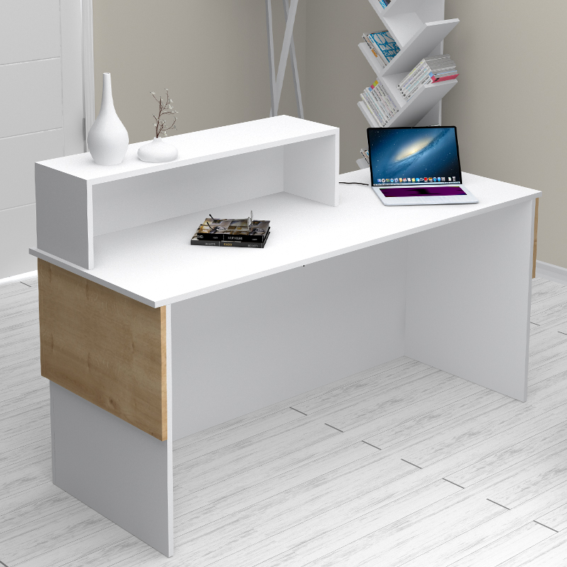 Dustin Megapap melamine reception desk in white - oak color 160x60x101.8cm.