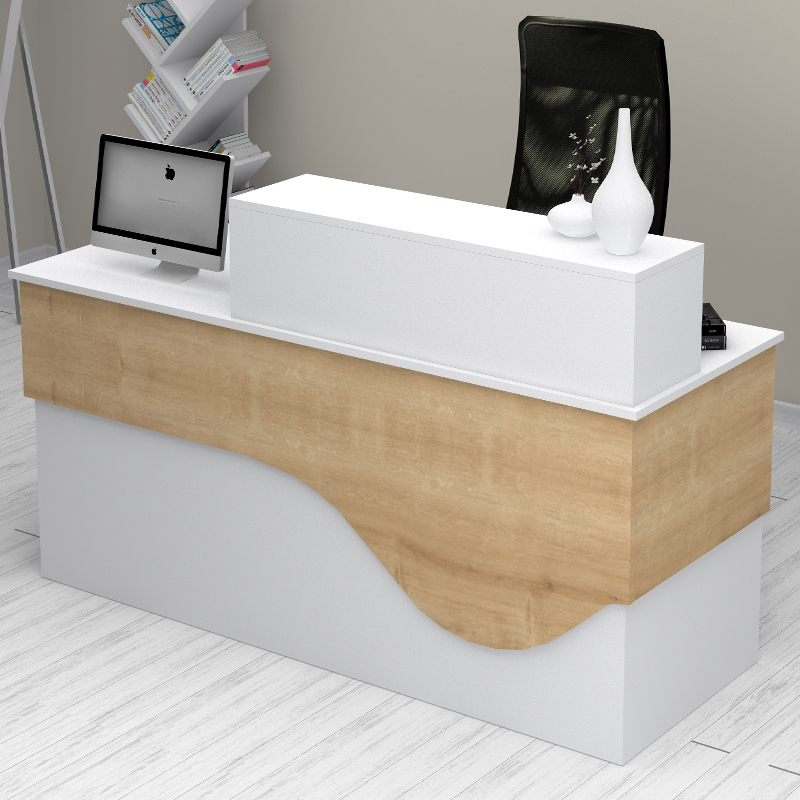Dustin Megapap melamine reception desk in white - oak color 160x60x101.8cm.