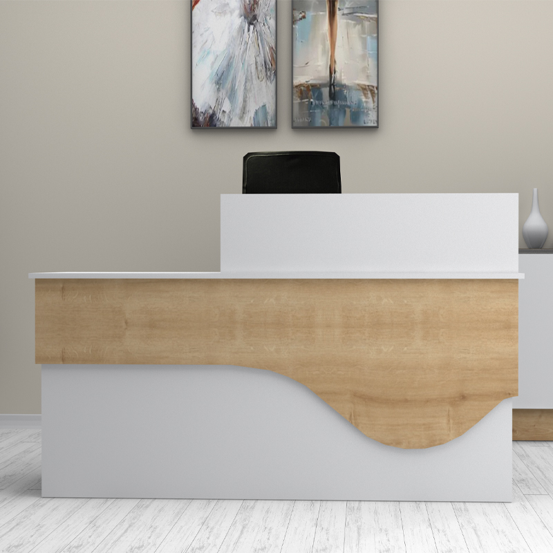 Dustin Megapap melamine reception desk in white - oak color 160x60x101.8cm.