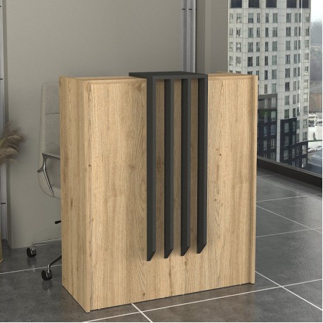 Hola Megapap melamine welcome desk - reception in sepet oak - anthracite color 93.6x45.2x110.3cm.