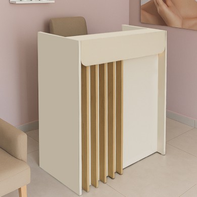 Karibu Megapap melamine welcome desk - reception with LED in sandstone - sepet oak color 90x40x100cm.