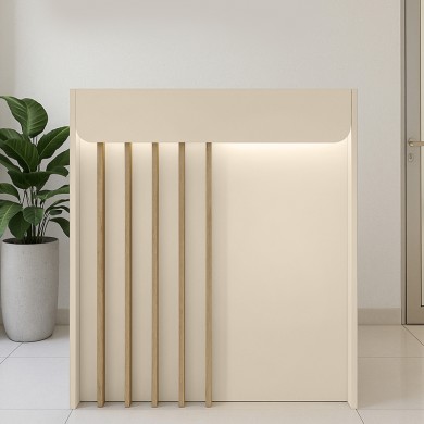 Karibu Megapap melamine welcome desk - reception with LED in sandstone - sepet oak color 90x40x100cm.