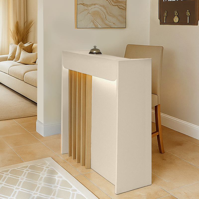 Karibu Megapap melamine welcome desk - reception with LED in sandstone - sepet oak color 90x40x100cm.