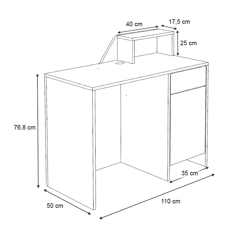 Merlin Megapap melamine reception desk in white - oak color 110x50x101.8cm.