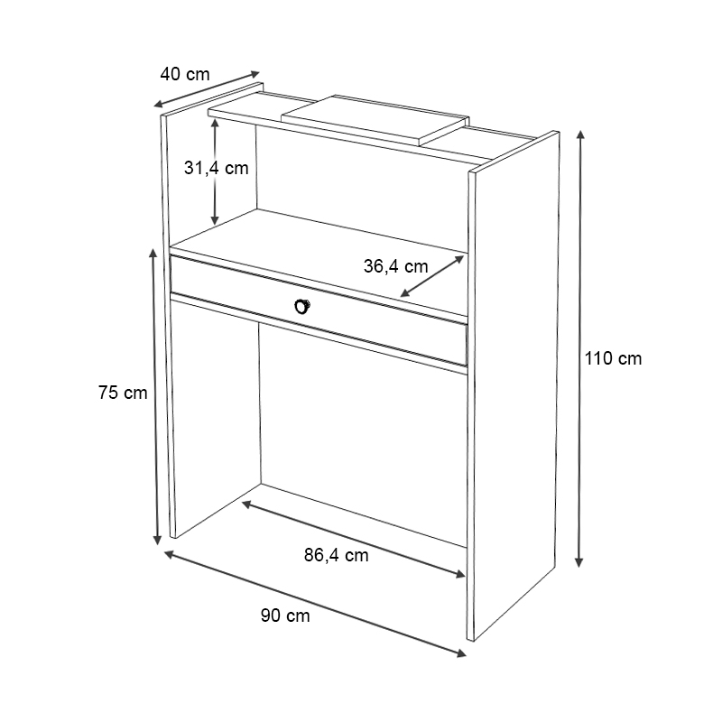 Mezzo Megapap melamine reception desk in white - oak color 90x40x110cm.