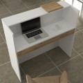 Navita Megapap melamine welcome desk - reception with LED in white - sepet oak color 113.6x42x111.8cm.