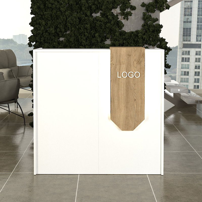 Navita Megapap melamine welcome desk - reception with LED in white - sepet oak color 113.6x42x111.8cm.
