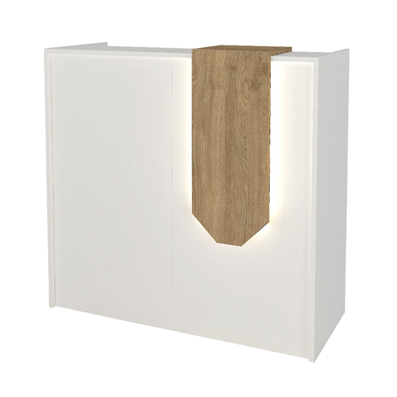 Navita Megapap melamine welcome desk - reception with LED in white - sepet oak color 113.6x42x111.8cm.