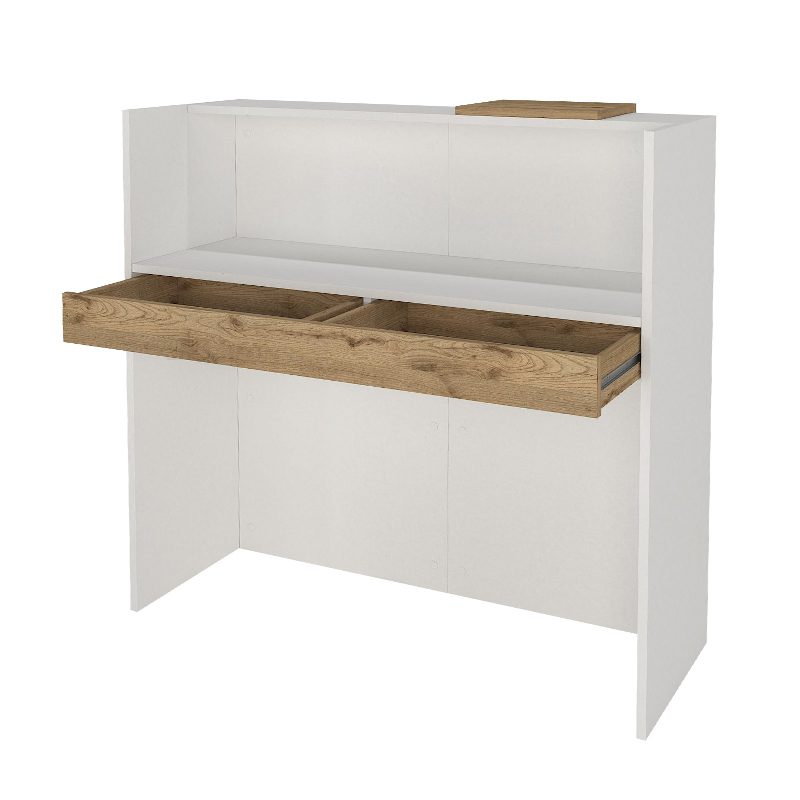 Navita Megapap melamine welcome desk - reception with LED in white - sepet oak color 113.6x42x111.8cm.