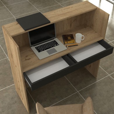 Navita Megapap melamine welcome desk - reception with LED in sepet oak - anthracite color 113.6x42x111.8cm.