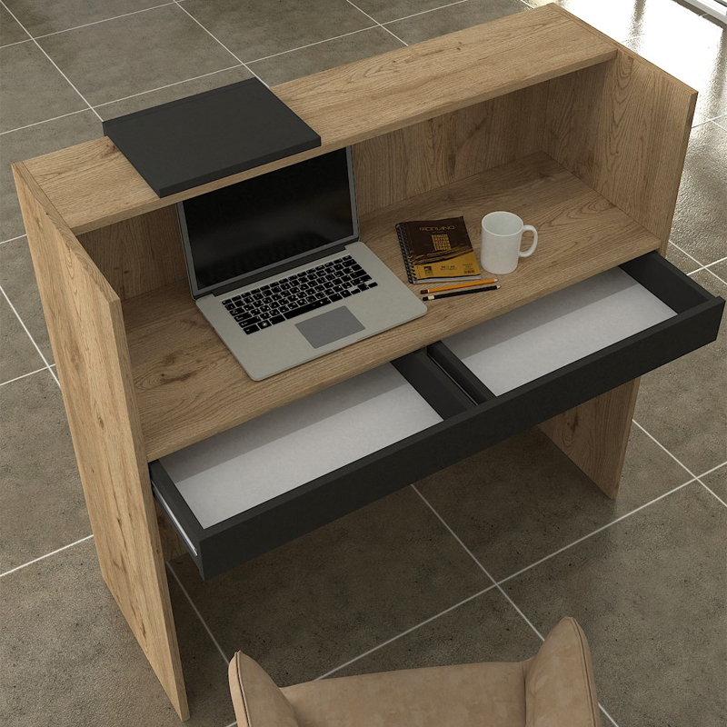 Navita Megapap melamine welcome desk - reception with LED in sepet oak - anthracite color 113.6x42x111.8cm.