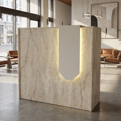 Navita Megapap melamine welcome desk - reception with LED in travertine - sandstone color 113.6x42x111.8cm.