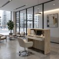 Navita Megapap melamine welcome desk - reception with LED in travertine - sandstone color 113.6x42x111.8cm.