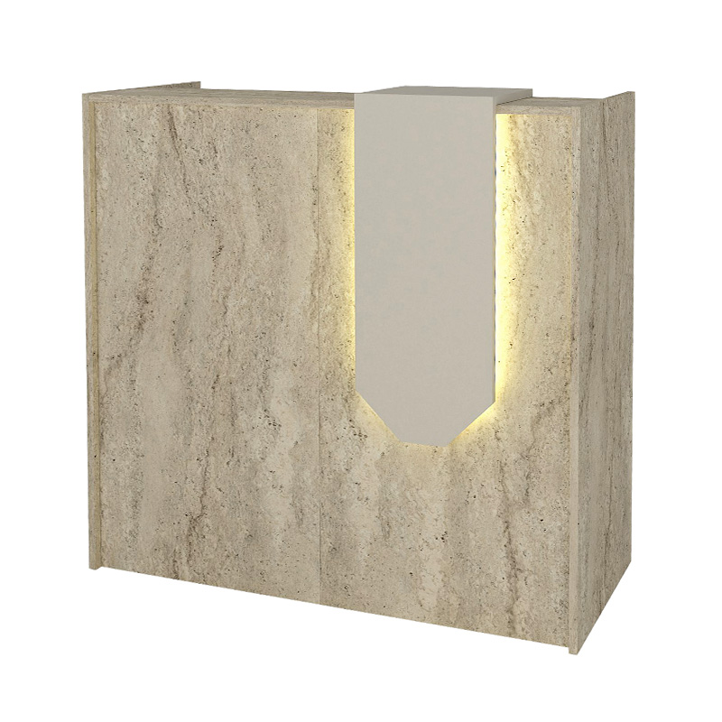 Navita Megapap melamine welcome desk - reception with LED in travertine - sandstone color 113.6x42x111.8cm.