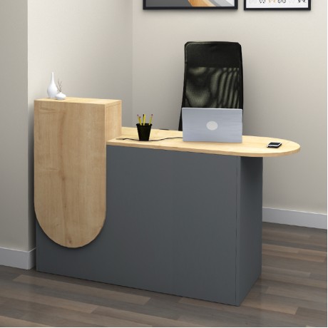 Rezio Megapap melamine reception desk in anthracite - oak color 140x50x101.8cm.