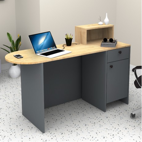 Rezio Megapap melamine reception desk in anthracite - oak color 140x50x101.8cm.