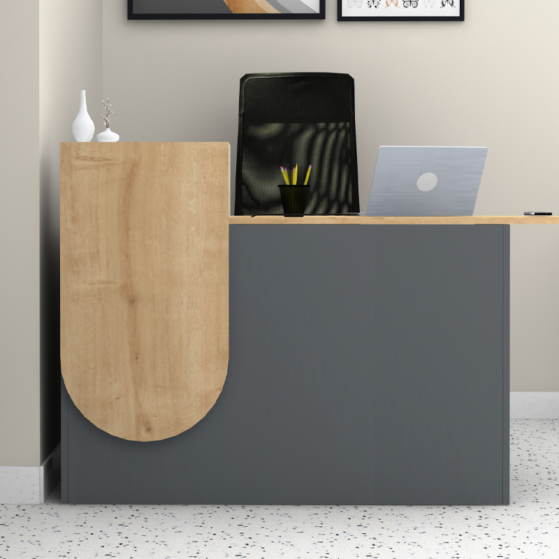 Rezio Megapap melamine reception desk in anthracite - oak color 140x50x101.8cm.