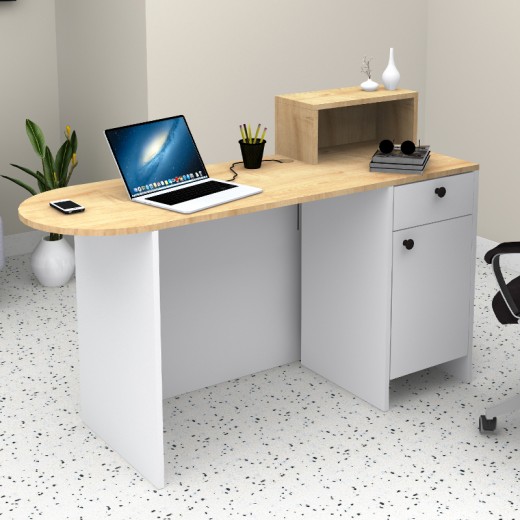 Γραφείο υποδοχής - reception Rezio Megapap χρώμα λευκό - φυσικό οξιάς 140x50x101,8εκ. Γραφείο υποδοχής - reception Rezio Megapap χρώμα λευκό - φυσικό οξιάς 140x50x101,8εκ.