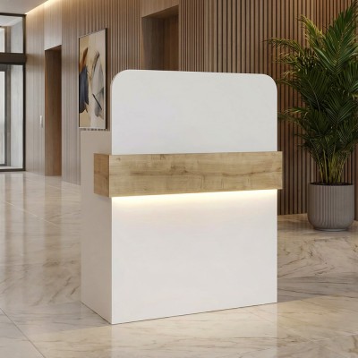 Γραφείο υποδοχής - reception Telmos Megapap με LED χρώμα λευκό - sapphire oak 90x43,6x119,2εκ.
