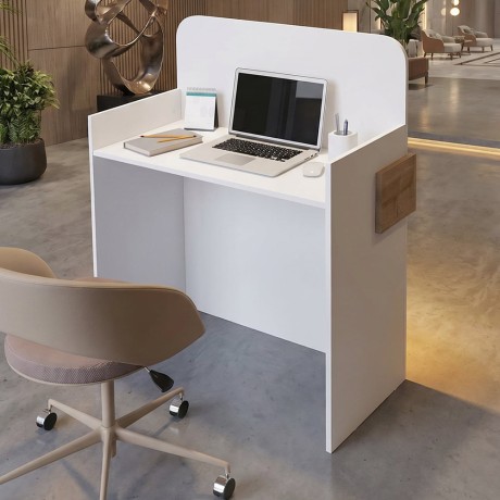 Telmos Megapap melamine welcome desk - reception with LED in white - sapphire oak color 90x43.6x119.2cm.