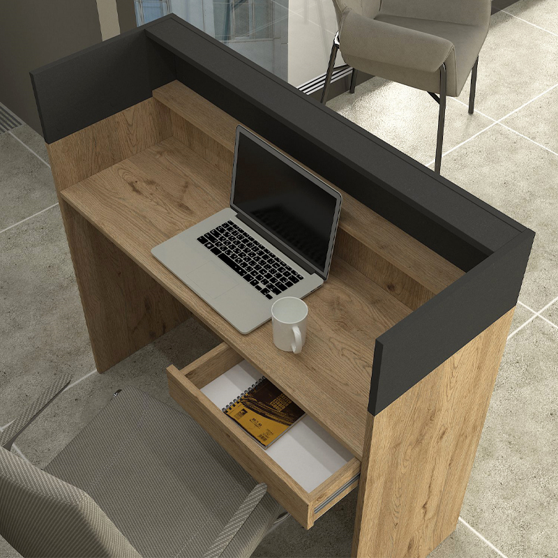Wilko Megapap melamine welcome desk - reception with LED in sepet oak - anthracite color 113.6x42x110cm.