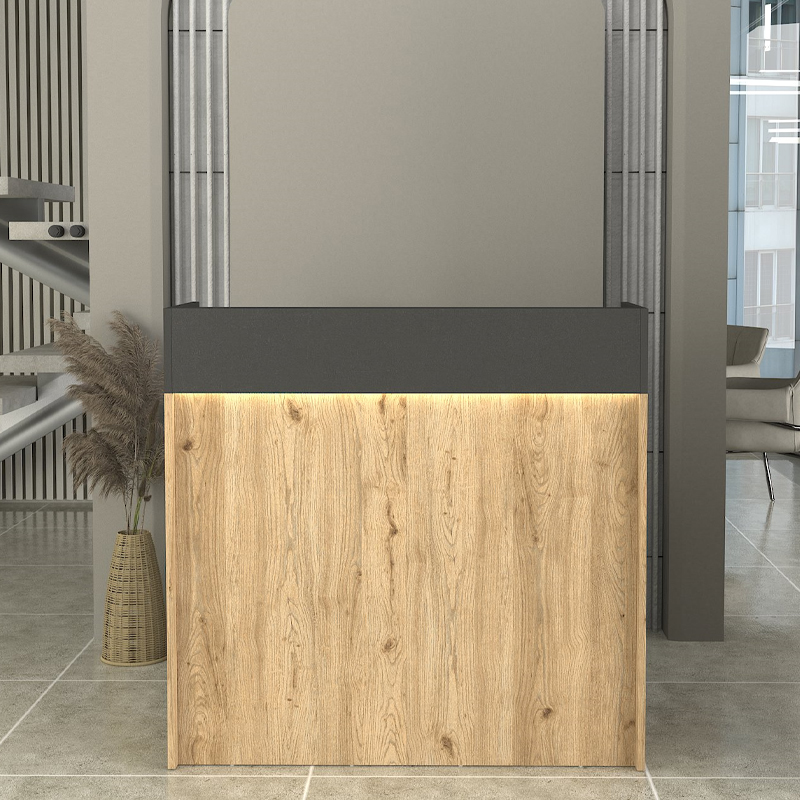 Wilko Megapap melamine welcome desk - reception with LED in sepet oak - anthracite color 113.6x42x110cm.