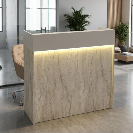 Wilko Megapap melamine welcome desk - reception with LED in travertine - sandstone color 113.6x42x110cm.