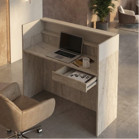 Wilko Megapap melamine welcome desk - reception with LED in travertine - sandstone color 113.6x42x110cm.