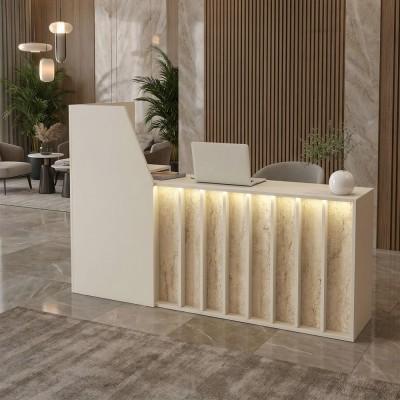 Γραφείο υποδοχής - reception Zegma Megapap με LED χρώμα sandstone - travertine 181,2x73,2x120εκ.