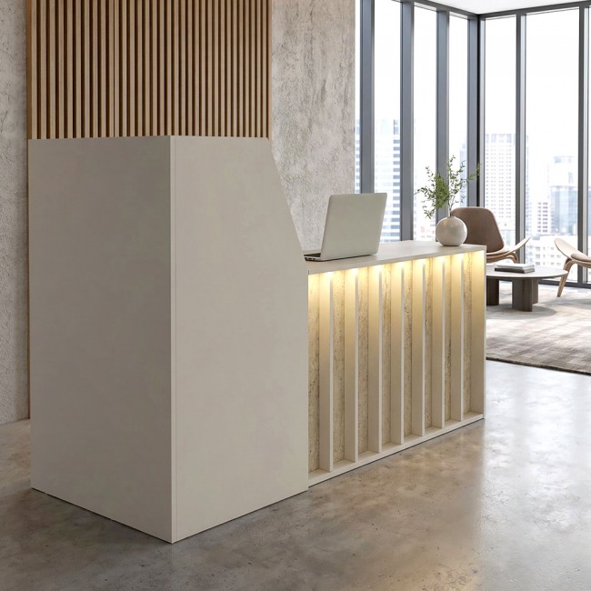 Γραφείο υποδοχής - reception Zegma Megapap με LED χρώμα sandstone - travertine 181,2x73,2x120εκ.