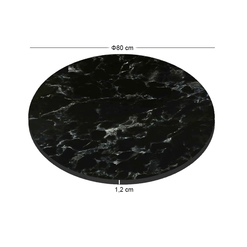 HPL Table Top D.80cm/12mm Black Marble (UV)