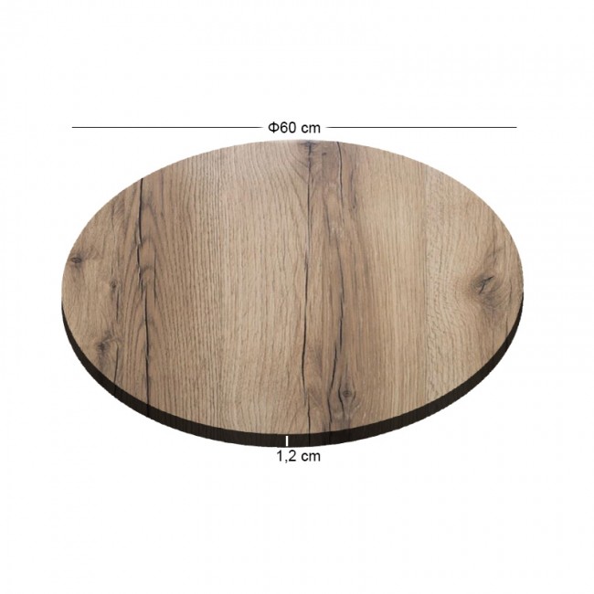 Επιφάνεια τραπεζιού HPL χρώμα natural wood Φ60εκ-12mm.