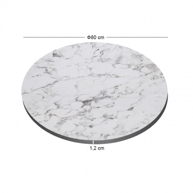 HPL (High Pressure Laminated) Επιφάνεια Τραπεζιού Απόχρωση White Marble, UV Φ80cm/12mm