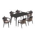 JARDIN Τραπεζαρία ALU Ανθρακί, HPL Μαύρο, Rope Μπεζ: Τραπέζι + 6 Πολυθρόνες με Μαξιλάρια Table:180x90x75 Chair:63x62x77