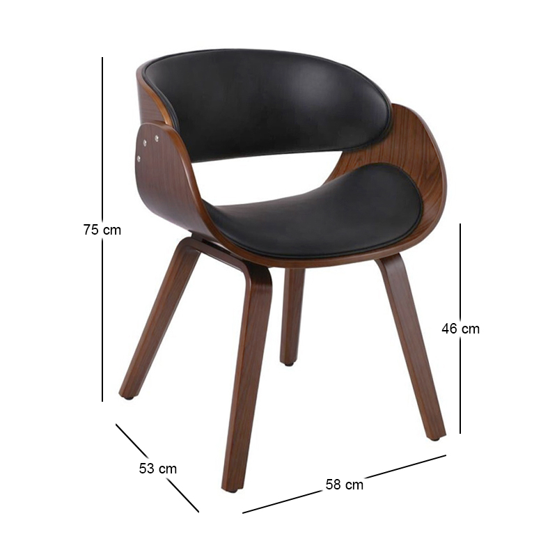 JOY Πολυθρόνα-Pro Τραπεζαρίας Καρυδί, Pu Μαύρο 58x53x75cm