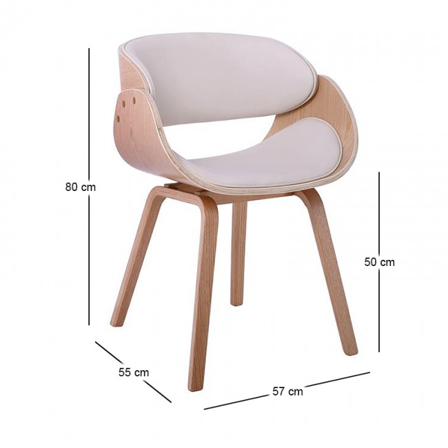 JOY-W Πολυθρόνα Τραπεζαρίας Φυσικό, Pu Άσπρο 57x55x80cm